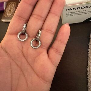 Pandora Silver and White Sparkling Hoop Earrings
